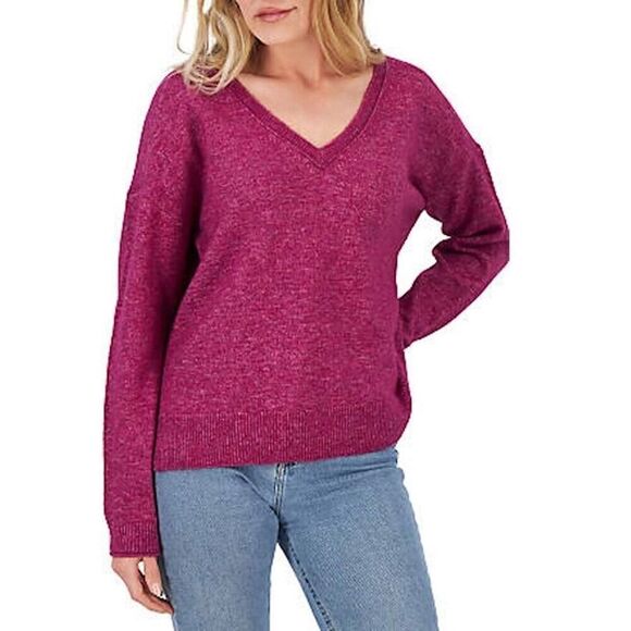 Lucky Brand Magenta V-Neck Sweater Wool Blend Size M NWOT Lightweight Casual - Picture 2 of 10